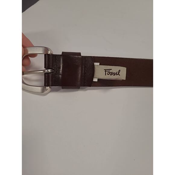 Fossil WMS Leather Belt Solid Brown Square Silver Buckle XL Adjustable 35-39" - Picture 6 of 10